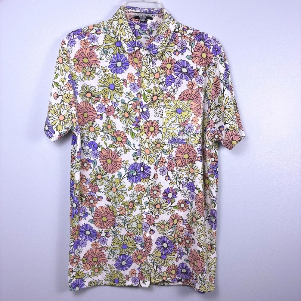Barney Cools Mens Medium Floral Shirt Short Sleeve Button‎ Up Resort Beach
